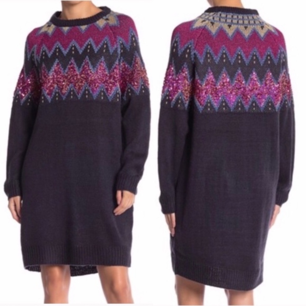 💎 Solutions Sequin zigzag chunky sweater dress
